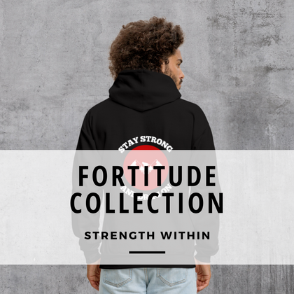 Fortitude Collection: "Strength Within | Stay Strong and Drag On | Black hoodie with red and white graphic