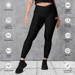 Spandex stretch black leggings with thigh pockets; "Stay strong and drag on" pocket graphic with red Oregon outline; high waist